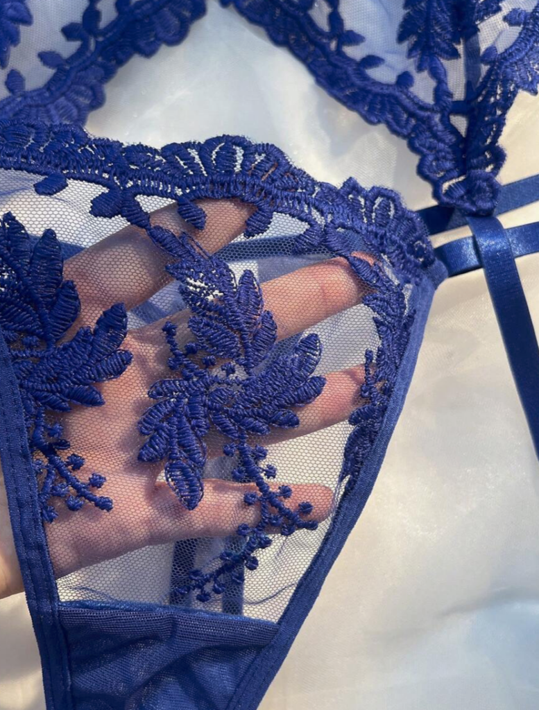 5pcs Embroidered transparent set - Blue - Medium